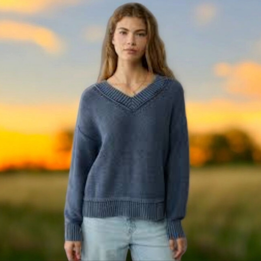 New American Eagle V-Neck Sweater Soft, Stylish & Sustainable! Large